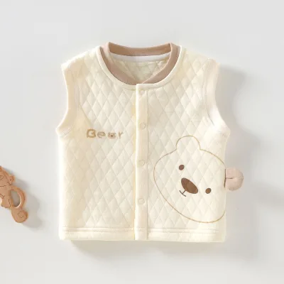 Factory Wholesale/OEM Autumn/Winter Infant Toddler Solid-Color Cartoon Cardigan Vest Cotton-Polyester Base Layer Clothing