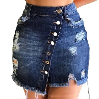 Women's New Fashion Summer Mini Denim Skirt Casual Ripped Short Skirt
