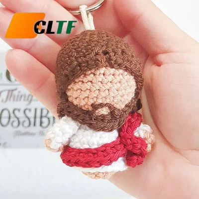 Handmade Crochet Virgin Mary Crochet Jesus Keychain Plush Keychain Purse Bag Pendant Crocheted Key Ring for Mom