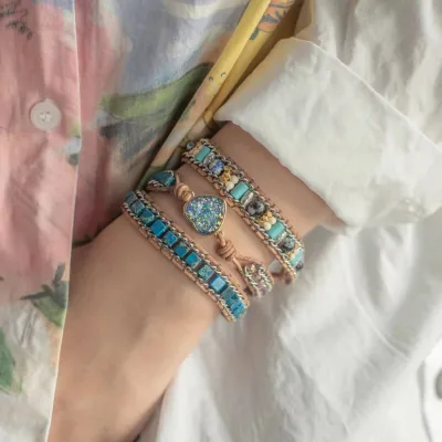 Bestselling 3-Strand Handcrafted Bohemian-Style Jewelry Bracelet Luxurious Leather-Wrapped Bangle Glamorous Fashion Chain Link