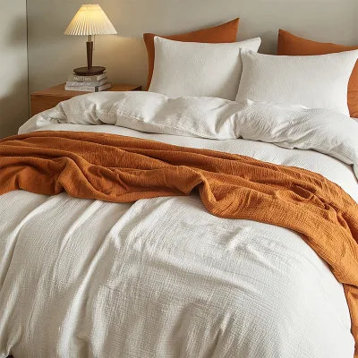 Ready to Ship Wholesale 100% Cotton Gauze Duvet Cover Set Customized 3 Piece Bedding Set Bedroom Muslin Duvet Cover Double