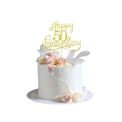 GlamRays Glitter Gold Elegant China Happy 50th Birthday Cake Toppers for Wedding Anniversary Parties