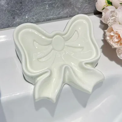 Creative Bow Soap Box Drain Cute Soap Storage Rack Toilet Sink Water Free Ceramic Soap Dish