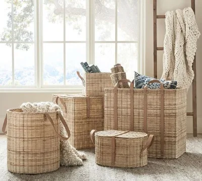 Collapsible Wicker Plastic Bags Baskets Foldable Laundry Basket Bamboo Dirty Laundry Basket With Wheels