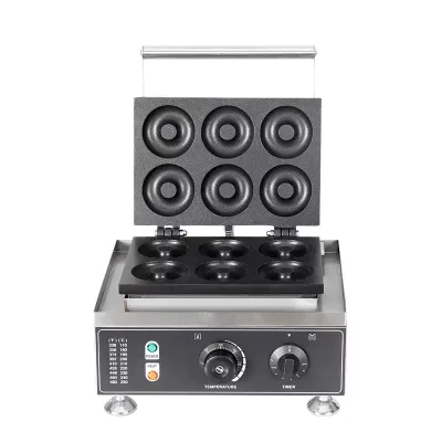 Mini Donut Machine 6 Cavities Electric Donut Baker Stainless Steel with Thermostat Control 50-300℃ for Coffee Shop Snack Bar