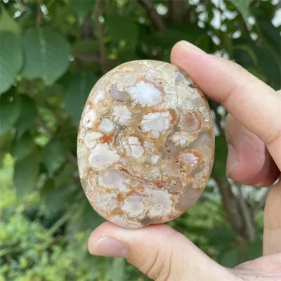 Amazing Wholesale Crystals Natural Crystals Healing Stones Cherry Blossom Agate Palm Stone Free Form Ornaments As Gift