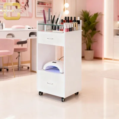 Minimalist White Manicure Spa Salon Trolley with Smooth Wheels for Nail Art Massage Bar Custom Furniture and Nail Art Tools
