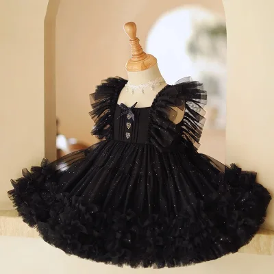 New Style Girls' Floral Princess Dress Puffy Tulle Tutu Summer Formal for Little Ones Age Group Children Lace Decoration