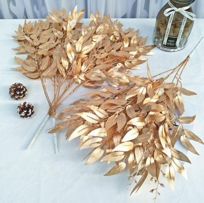 Hot Selling Gold Artificial Willow Leaves Branches for Sale