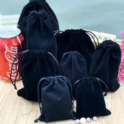 Black Rectangular Velvet Storage Bag for Jewelry and Phone