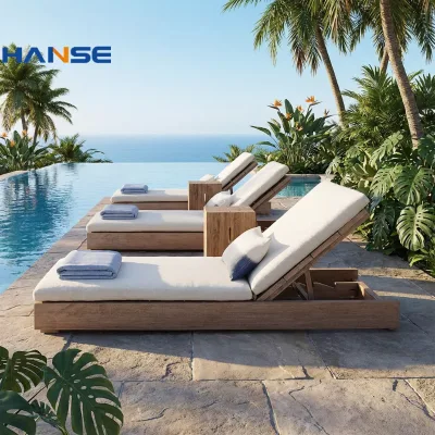 Modern Hotel Villa Outdoor Teak Wood Sun Loungers Daybed Patio Furniture Poolside Lounge Bed