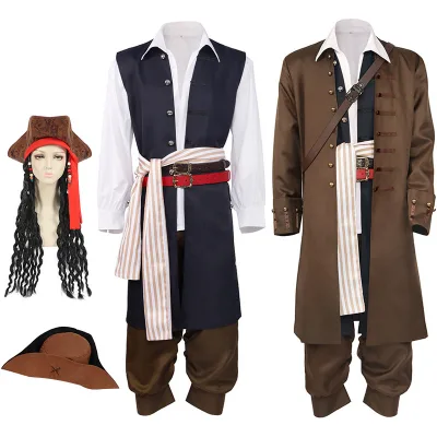 Adult Men Jack Sparrow Cosplay Pirate Costume Medieval Renaissance Men Costume Pirate Cosplay Jacket