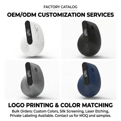 Customizable Logo Vertical Mouse Screen Private Label Ergonomic Optical 2.4G BT Wireless Right-Handed 6 Buttons USB/Type-C
