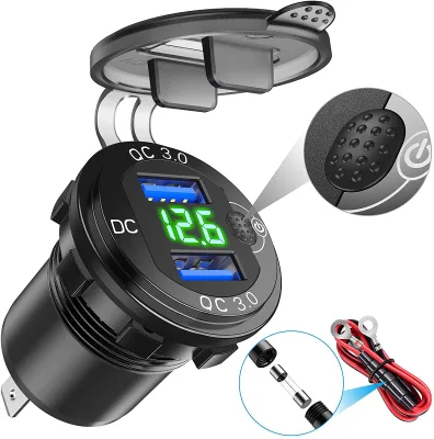 Dual USB Fast Charger 24V QC 3.0 Quick Charge 2 Ports Waterproof IP65 Aluminum Alloy Power Bank for Car Boat Marine Vehicle