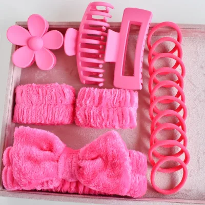 Wholesale Powder Blue Spa Gift Set Plush Headband Wristbands Hair Claw Clips Elastic Ties Women Beauty Skincare Accessories Kit