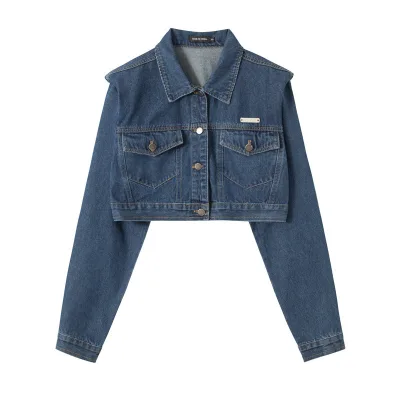 Women's Casual Vintage Breathable Winter Coat Button Decoration All-Match Short Denim Jacket Autumn New Sweet Cool Style Washed