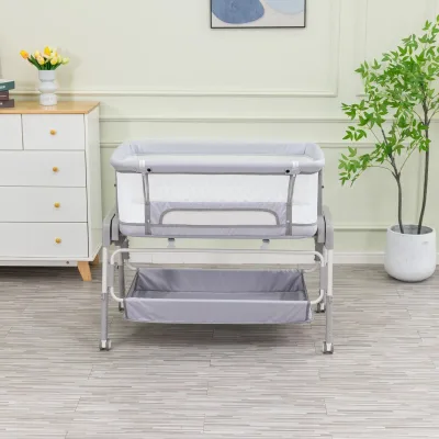 5-Level Height Adjustable Parallel Rocking Baby Bassinet Removable Foldable Basket Casters Mosquito Net Baby Cradle