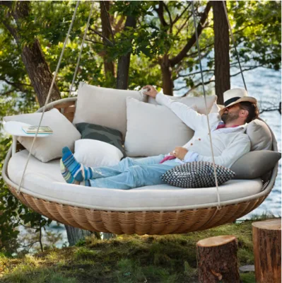 Manufacturer Customized Patio Rattan Double Lounge Beach Powder Coated Aluminum Wicker Daybed with Canopy Outdoor square Sun Be