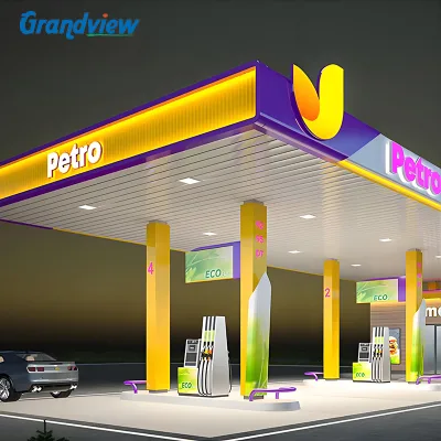 China Manufacturer of Oil Station Steel Structures Including Ceilings and Columns Gas Station Canopy