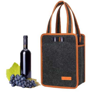 6 Bottle Felt Wine Tote Bag Reusable Wine Carrier Tote Bags for Travel Camping and Picnic Wine Lover Gift