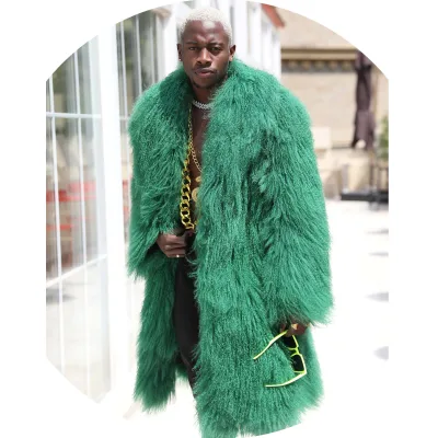 Custom Color Thick Fur Warm Cool Luxury Winter Men Long Mongolian Labm Fur Jacket Coat