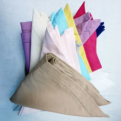 Free Sample Wholesale Cheap Full Size White Linen Cotton Cocktail Napkins Hemstitched Cloth Coaster for Hotel Wed