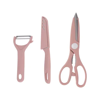 WXL027 3pcs Set Kitchen Stainless Steel Scissors Home Multi Functional Kitchen Peeler Fruit Knife Scissors Set