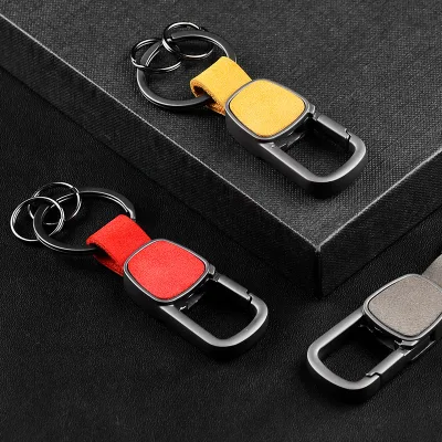 Custom Logo Simple Electroplated Laser Frosted Cowhide Leather Car Key Chain with Personalized Logo