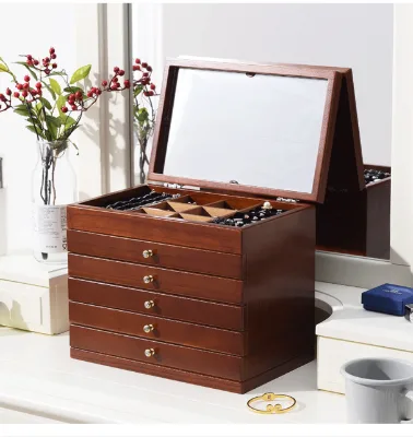Wholesale Modern Durable Wooden Jewelry Box with Sliding Lid 2-Layer Cover Mirror Polished Finish Natural Bamboo Color