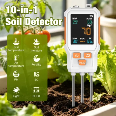 10 in 1 Soil Tester, NPK PH EC Moisture Temp Humidity Light Detector, Soil Nutrient Analyzer for Planting Garden Farm Tester