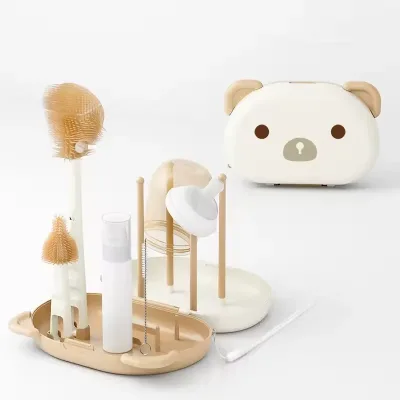 Hot Sales Many Pieces Multifunctional Milk Bottle Baby Bottle Cleaning Silicone Straw Brush Baby Bottle Brush with Drain Base