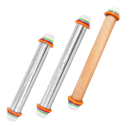 Adjustable 17-Inch Stainless Steel Sustainable Flower Pattern Kneading Rolling Pin Graduated Flour Stick Metal Pastry Board Tool