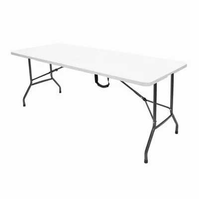 Modern Heavy Duty Portable Plastic 6ft Stackable Folding Table for Camping Garden Party & Event Use-Rectangular White