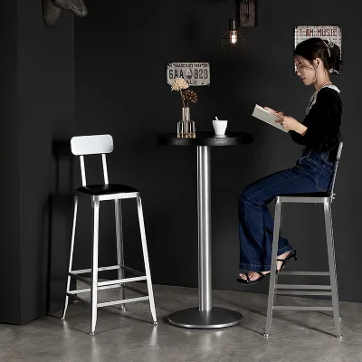Industrial Style Modern Bar Stool Simple Iron Art High Chair with Retro Backrest Home Use Table Chair for Hotel