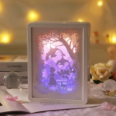 3D ABS Carving LED Battery-Powered Night Light Shadow Box Table Lamp with Decorative Mood Light for Gift Decoration