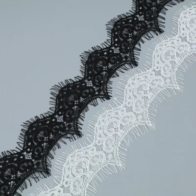 Soft Knitted Eyelash Lace Fabrics Shiny 100% Nylon Underwear Rigid Tassel Lace