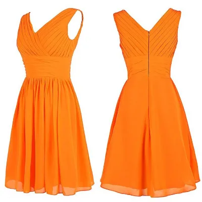 Sleeveless A-Line Knee Length Short Chiffon Orange Bridesmaid Dresses
