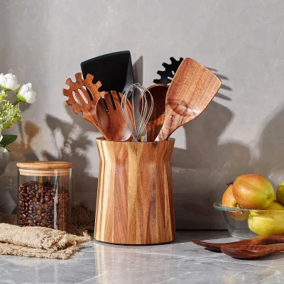 Wooden Utensil Holder for Countertop 360 Rotating Utensil Holder Acacia Cooking Utensil Holder for Kitchen Farmhouse Decor