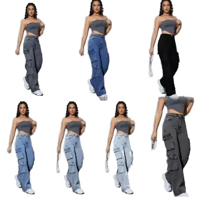2025 Factory Clearance Hot Selling Stretch Cotton Multi Pocket Jeans Women's Work Pants Fashionable Casual Mixed Pants
