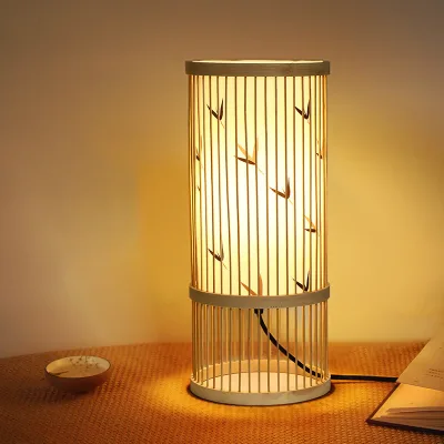 Led Desk Light with Bamboo Style Lamp Shade Hotel Bedroom Bamboo Table Lamp