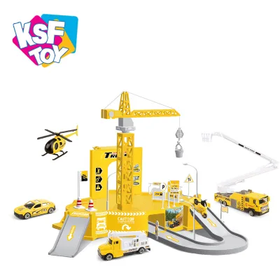 DIY Assembled Track Kids Play City Parking Lot with Metal Engineering Car
