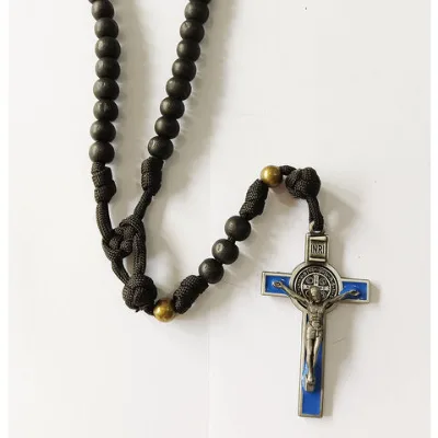 Christian Religious Jewelry Big Chunky Cross Pendant Necklace Rugged Rosary Necklace