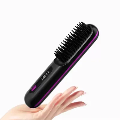 Mini Professional Women USB Electric Hair Straightener Brush Negative Ion Wireless Cordless Charging Capabilities Straightening