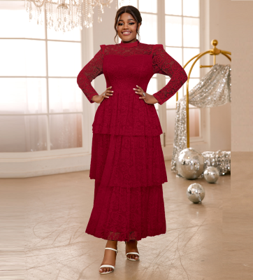 Long Sleeve a Line Romantic See Through Lace Plus Size Women Dresses