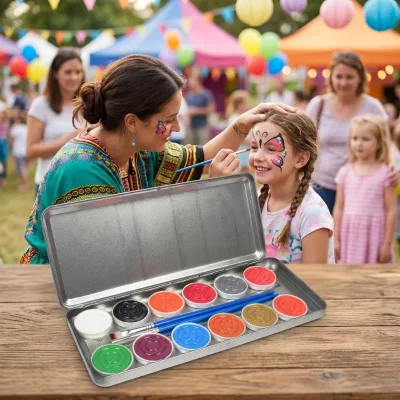 12 Color Watercolor Paint Set Solid Pigment Cake Palette with Brush Metal Case for Students Art Painting