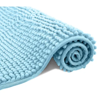 China Manufacturer Microfiber Soft Absorbent Solid Eco-Friendly Anti Slip Chenille Noodle Bath Mat for Bathroom