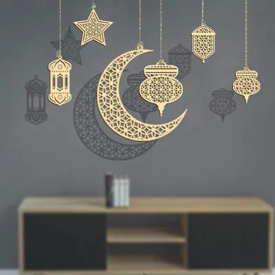 Wooden Eid Mubarak Hanging Pendant Aid Mubarak Decoration Islam Muslim Party Supplies Wooden Eid Mubarak Ornament