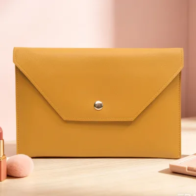 Personalized Cosmetic Bag with Custom Logo for Bridesmaid Gifts and Elegant Vegan Leather Envelope Makeup Pouch for Ladies