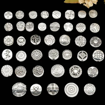Wholesale Of Diy Jewelry Accessories For Retro Alloy Round Loose Beads And Interlaced , Ancient Silver Ethnic Style Bracele
