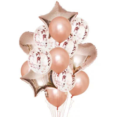 18inch Rose Gold Round Star Balloon Set with Confetti for Birthday Party Decoration Photograph Props